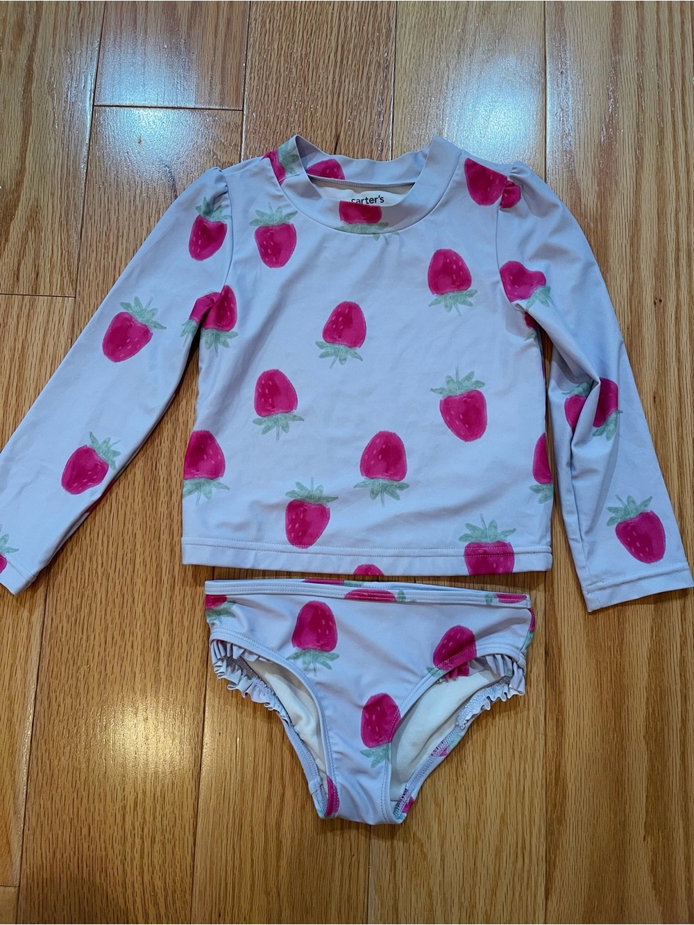 Carter's Pink Strawberry Long-Sleeve Rash Guard Swim Set